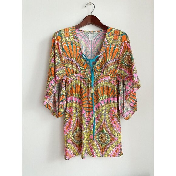 TRINA TURK Capri Lace-Up Tunic ORANGE SHERBET Colourful XS - Picture 4 of 9